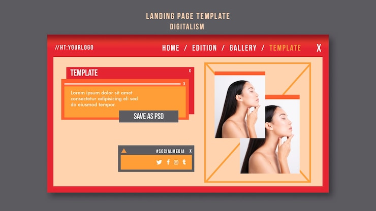 PSD gratuito modello di pagina web digitalismo con foto