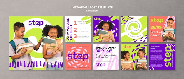 Modello di post di instagram del concetto di istruzione