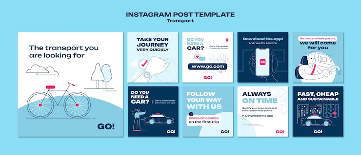 PSD gratuito modello di post di instagram del concetto di trasporto