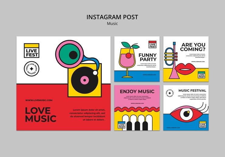 PSD gratuito modello di post di instagram del festival musicale disegnato a mano