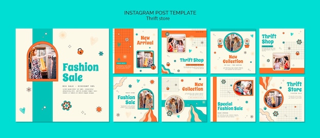 Modello di post di instagram del negozio dell'usato disegnato a mano