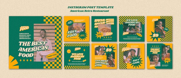 Modello di post di instagram del ristorante retrò americano