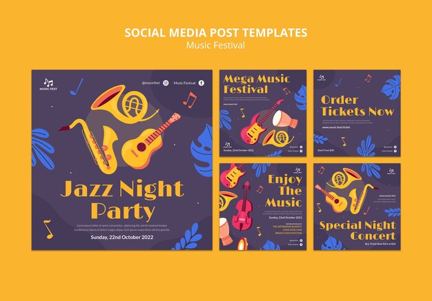 Modello di post di instagram di design del festival musicale