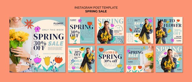 Modello di post di instagram di vendita primaverile disegnato a mano