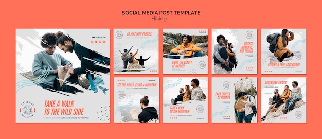 Modello di post di social media concetto di escursionismo