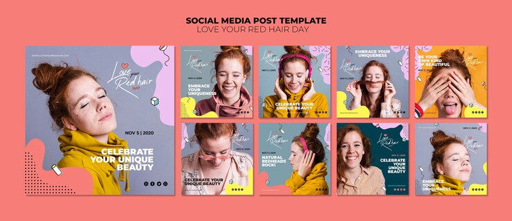 PSD gratuito modello di post social media concetto giorno capelli rossi