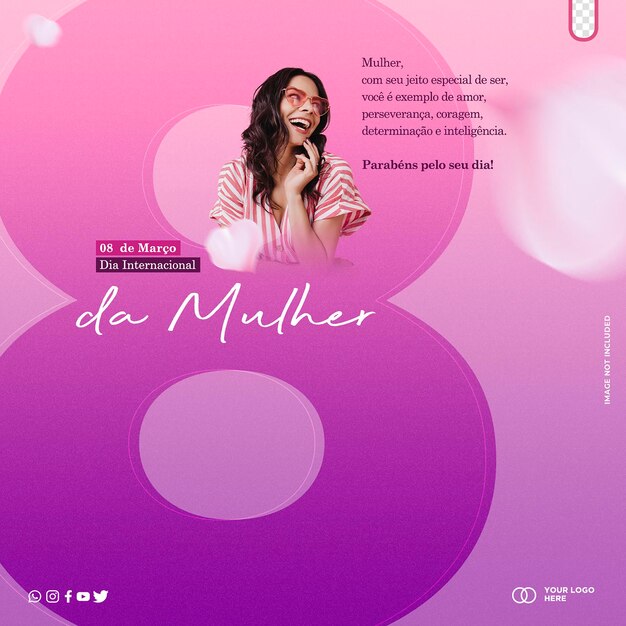 Modello di post social media giornata internazionale della donna 8 marzo dia internacional da mulher in brasile