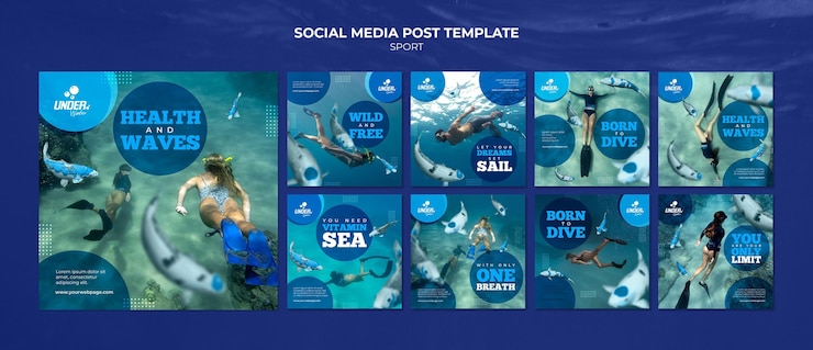 PSD gratuito modello di post sui social media di addestramento subacqueo