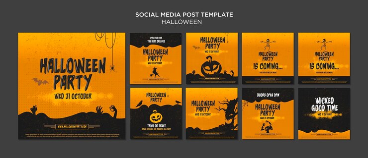 PSD gratuito modello di post sui social media di concetto di halloween