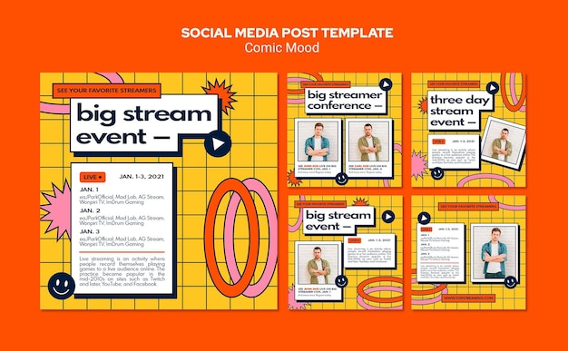 Modello di post sui social media di umore comico
