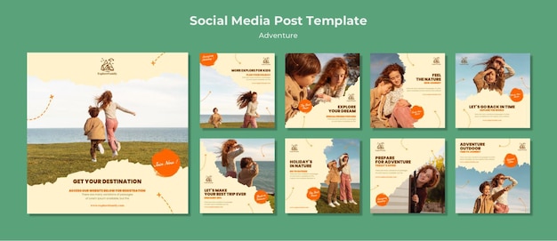 Modello di post sui social media per bambini di avventura all'aperto
