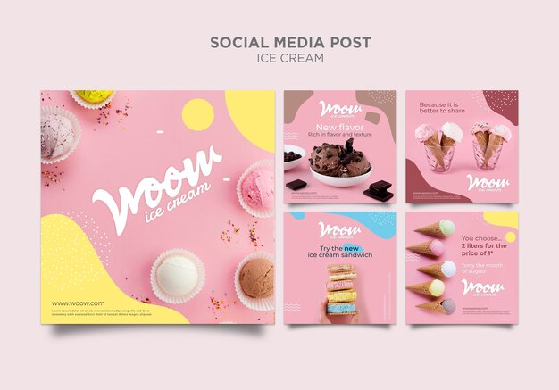 Modello di post sui social media per il gelato