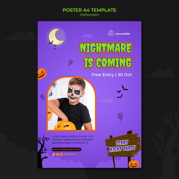 Modello di posta verticale per halloween con bambino in costume
