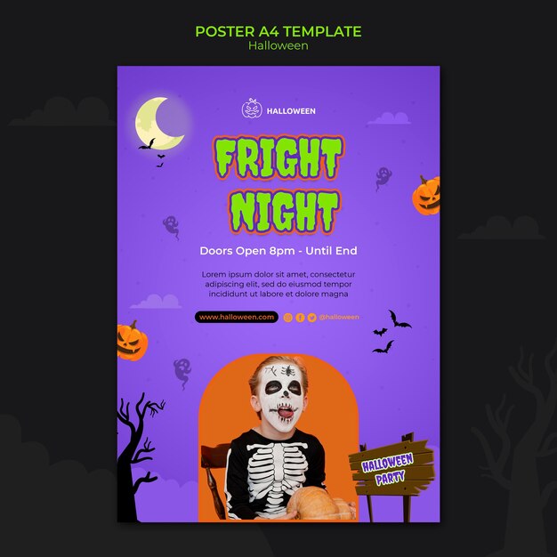 Modello di posta verticale per halloween con bambino in costume