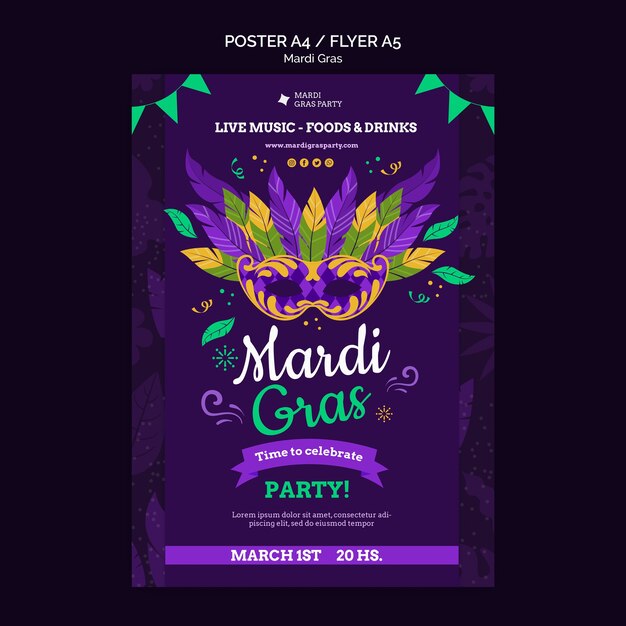 Modello di poster a4 di carnevale di martedì grasso