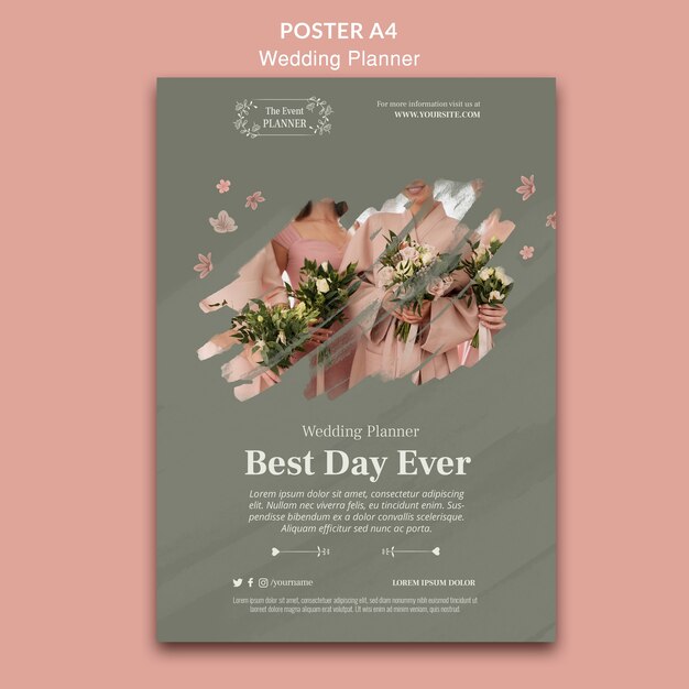Modello di poster a4 di wedding planner floreale