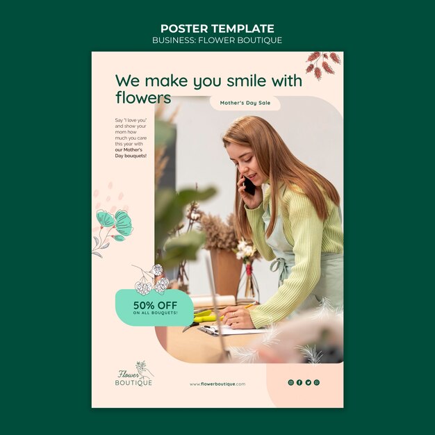 Modello di poster boutique di fiori con sconto