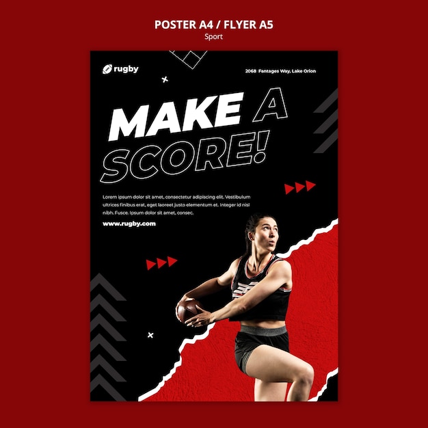 Modello di poster che gioca a rugby