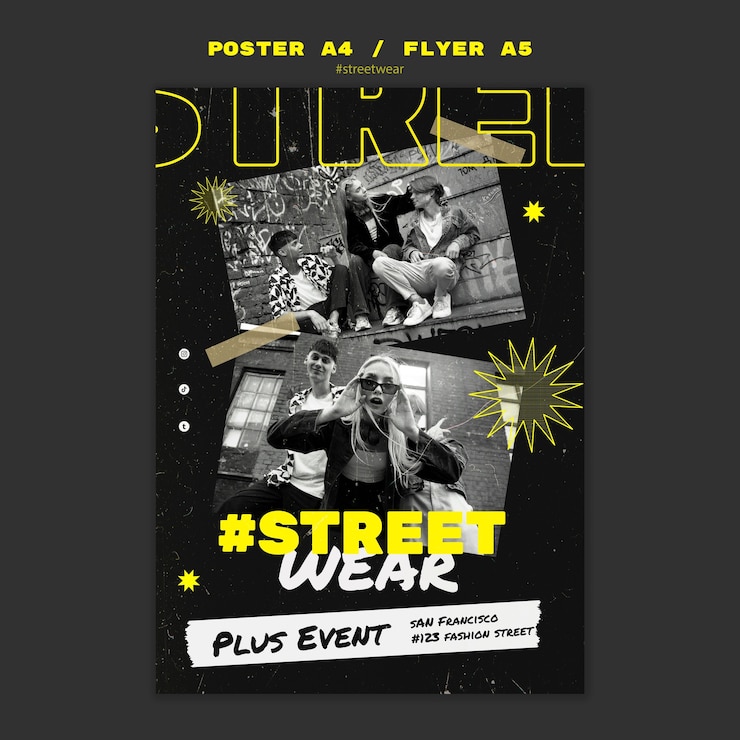 PSD gratuito modello di poster collezione streetwear design piatto