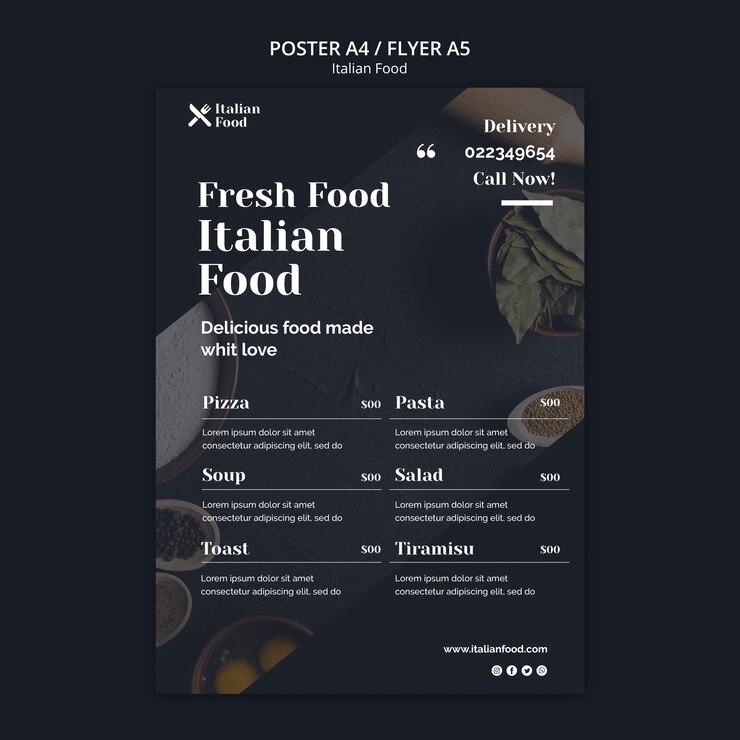 PSD gratuito modello di poster concetto di cibo italiano
