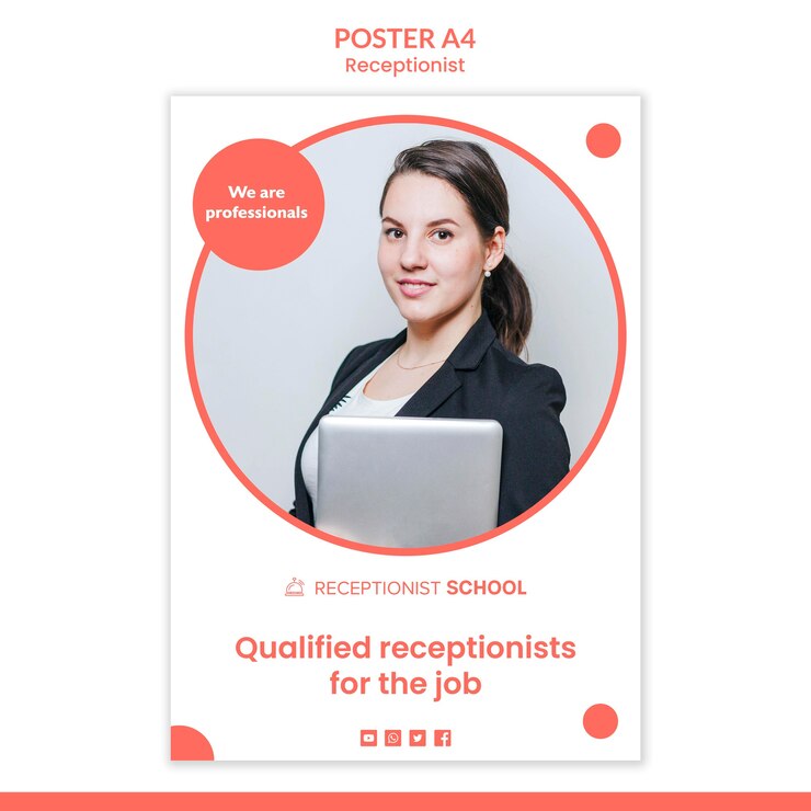 PSD gratuito modello di poster concetto receptionist