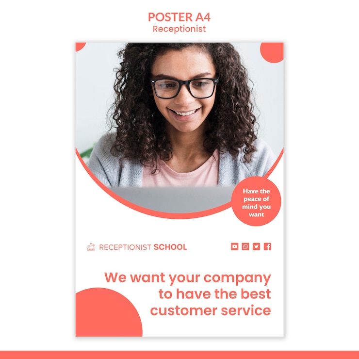 PSD gratuito modello di poster concetto receptionist