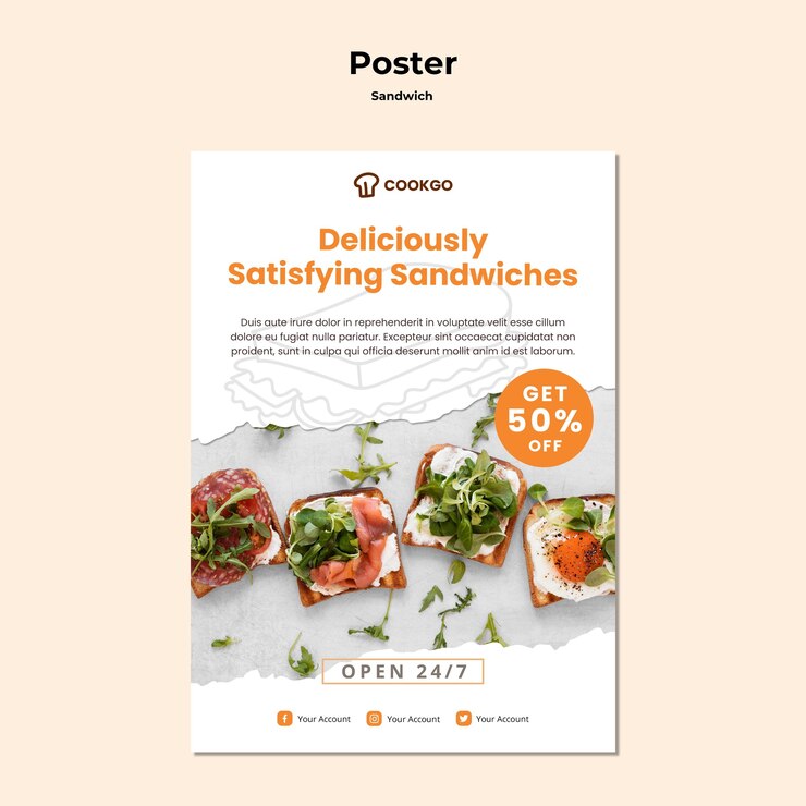 PSD gratuito modello di poster concetto sandwich