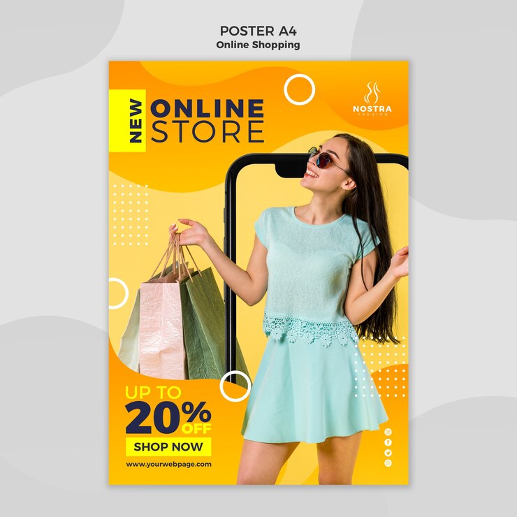 PSD gratuito modello di poster concetto shopping online