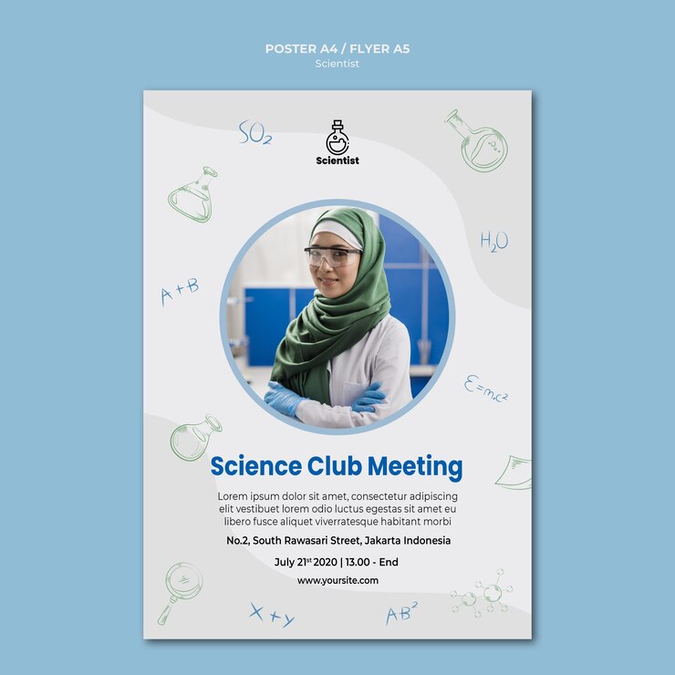 PSD gratuito modello di poster del club della scienza