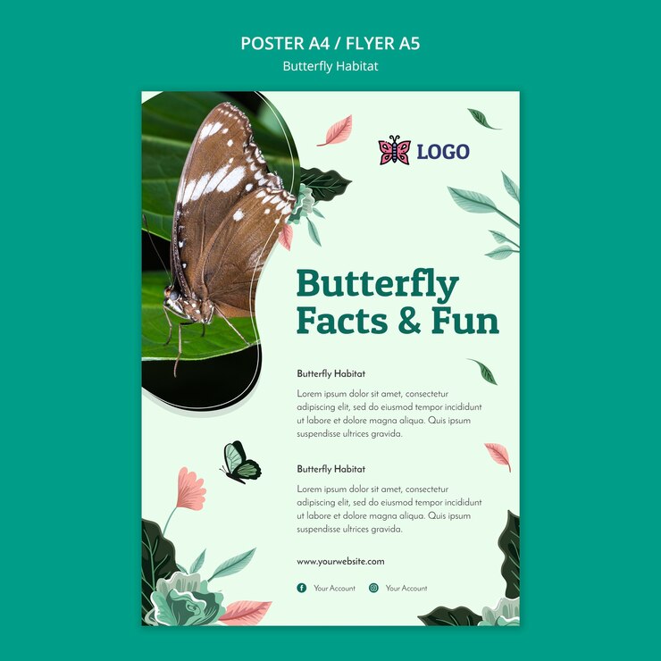PSD gratuito modello di poster del concetto di habitat delle farfalle