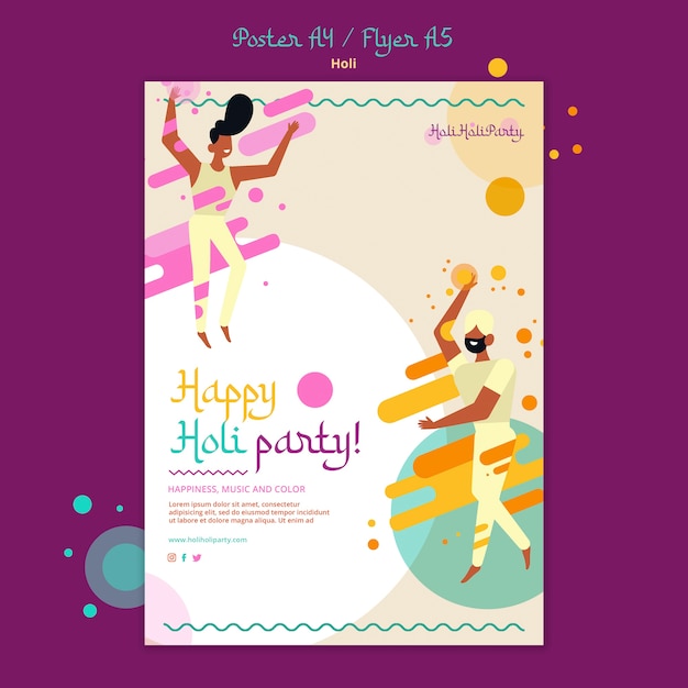 Modello di poster del festival di holi felice
