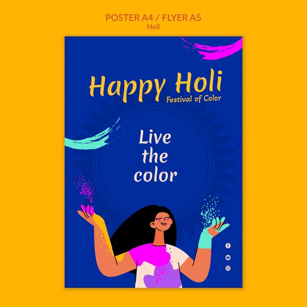 Modello di poster del festival di holi felice