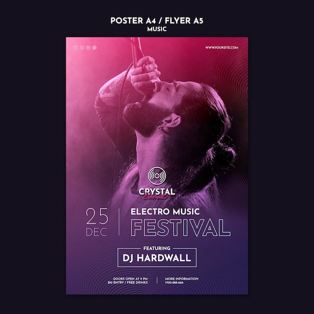 Modello di poster del festival di musica elettronica