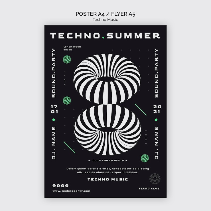 PSD gratuito modello di poster del festival di musica techno