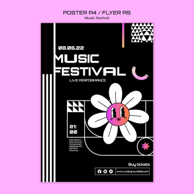 Modello di poster del festival musicale dal design piatto