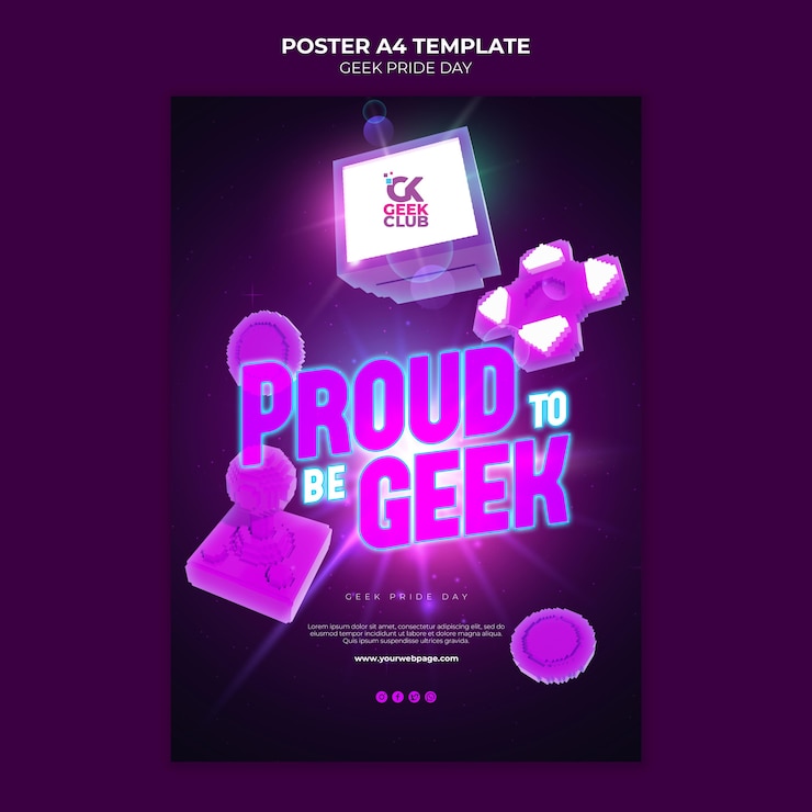 PSD gratuito modello di poster del giorno dell'orgoglio geek