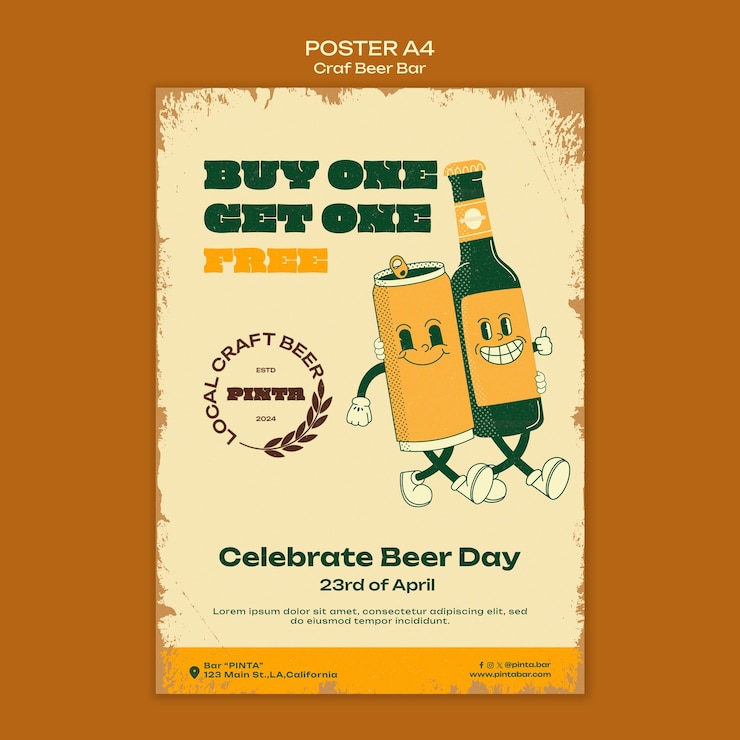 PSD gratuito modello di poster del giorno della birra piatto