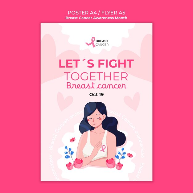 Modello di poster del mese di consapevolezza del cancro al seno
