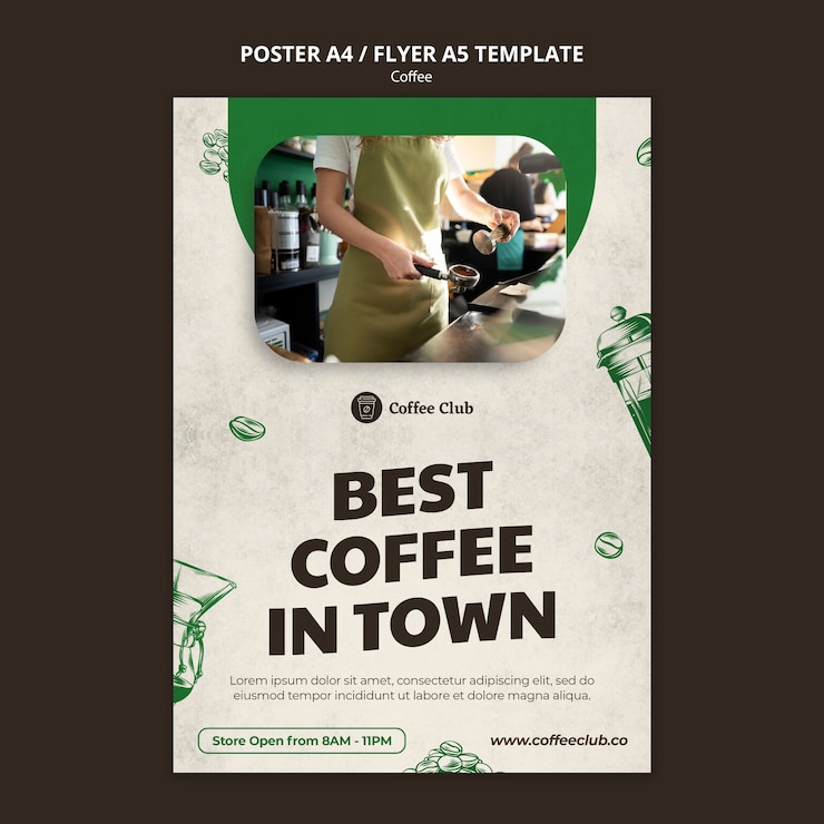 PSD gratuito modello di poster del miglior caffè in città
