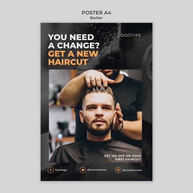 Modello di poster del negozio di barbiere