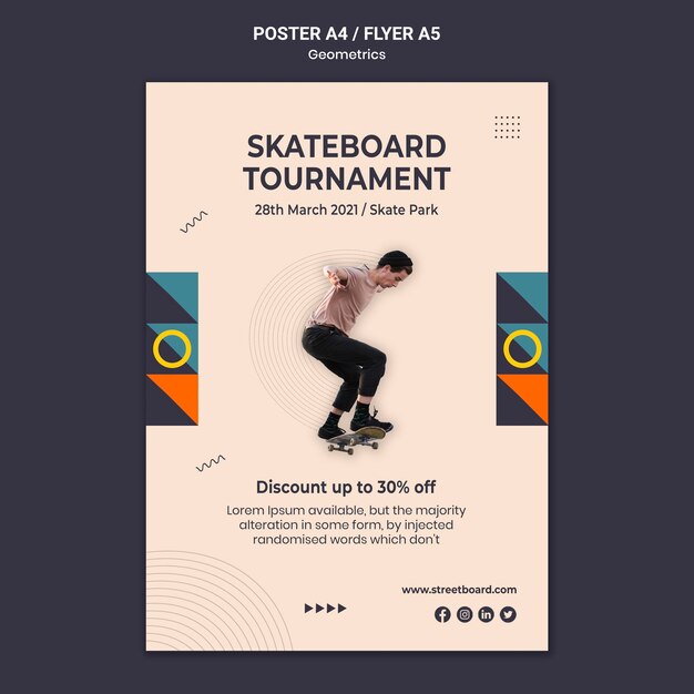 Modello di poster del torneo di skateboard