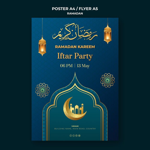 Modello di poster dell'evento Ramadan con dettagli dorati