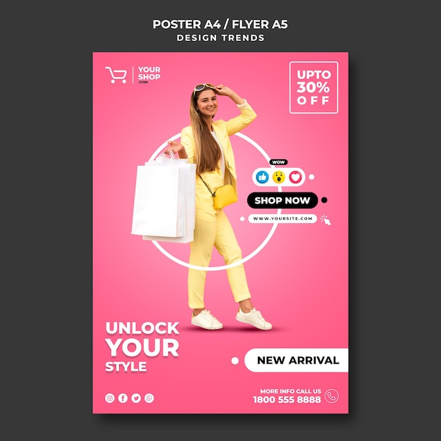 Modello di poster della donna che fa la spesa