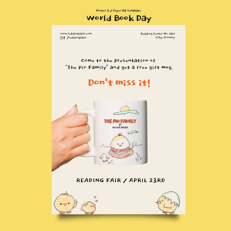 PSD gratuito modello di poster della giornata mondiale del libro