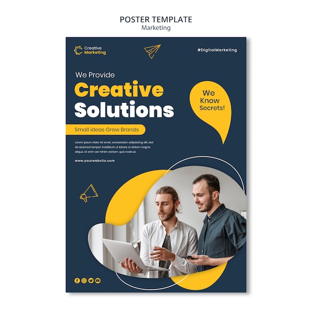 Modello di poster design con uomini che discutono
