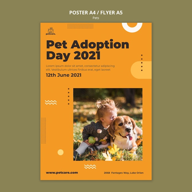 Modello di poster di adozione dell'animale domestico