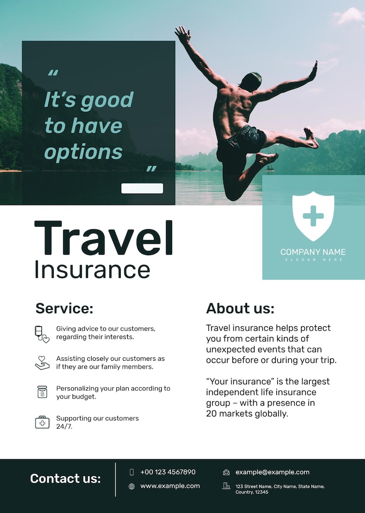 PSD gratuito modello di poster di assicurazione di viaggio psd con testo modificabile