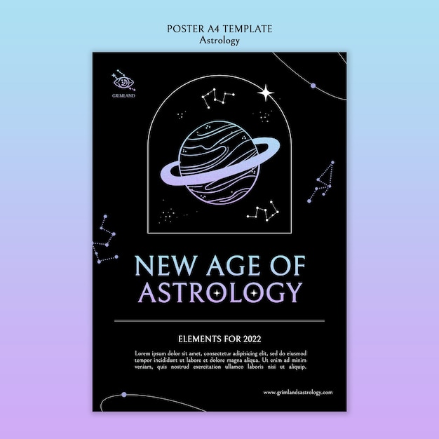 Modello di poster di astrologia design piatto