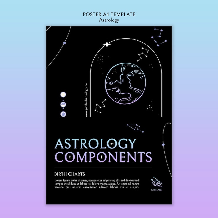 PSD gratuito modello di poster di astrologia design piatto