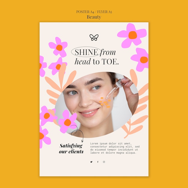Modello di poster di bellezza floreale design piatto